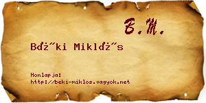 Béki Miklós névjegykártya